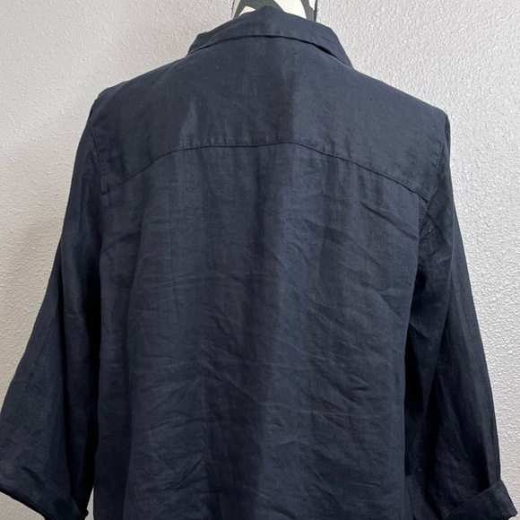 Isaac Mizrahi 100% Linen Black Minimalist Contemporary 3/4 Sleeve Tunic Top - Picture 7 of 14